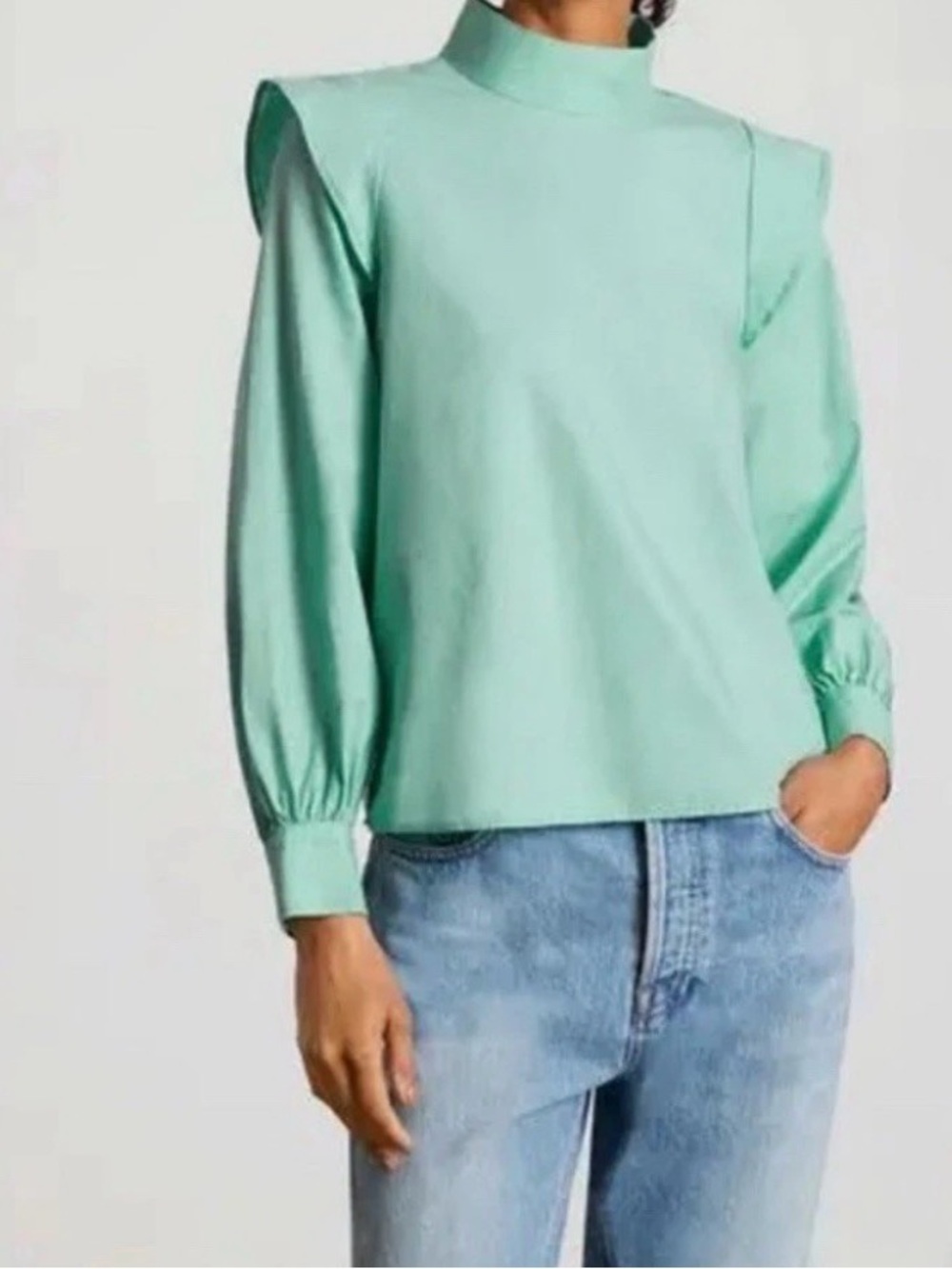 Everlane Mint The Wing Shoulder High-Neck Blouse NWOT